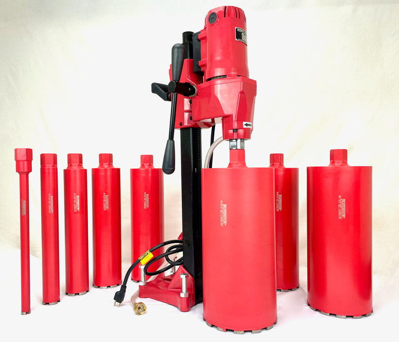 BLUEROCK 8Z1 Concrete Core Drill w/ Stand & 1"- 8" Diamond WET Coring Bit Set - PACKAGE DEAL